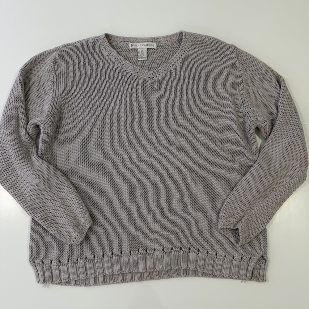 Jessica Holbrook Taupe Knit Sweater Minimalist Quiet‎ Luxury Capsule XL